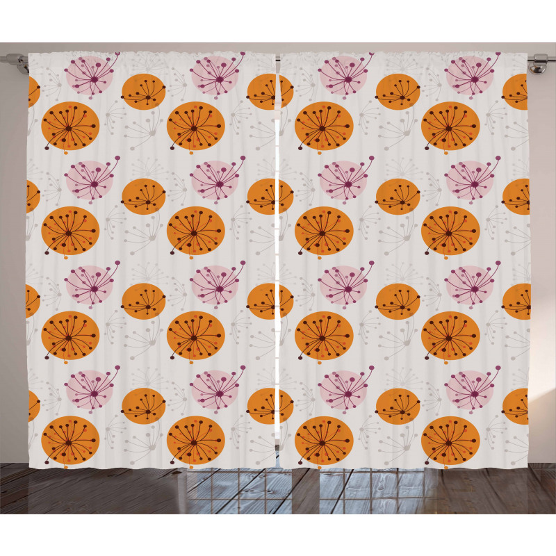 Pink Orange Spots Flowers Curtain