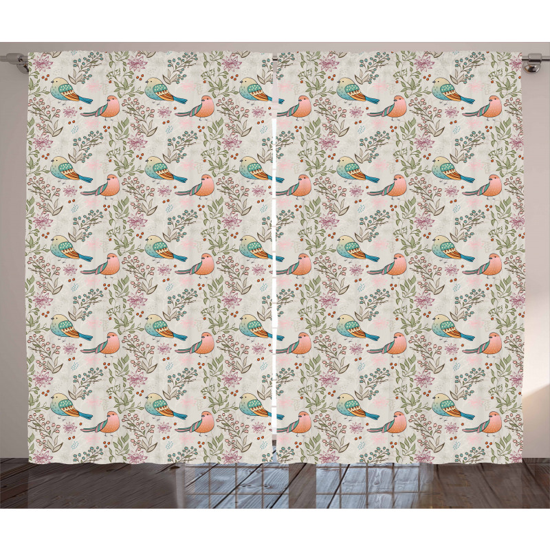 Birds and Flowering Branches Curtain