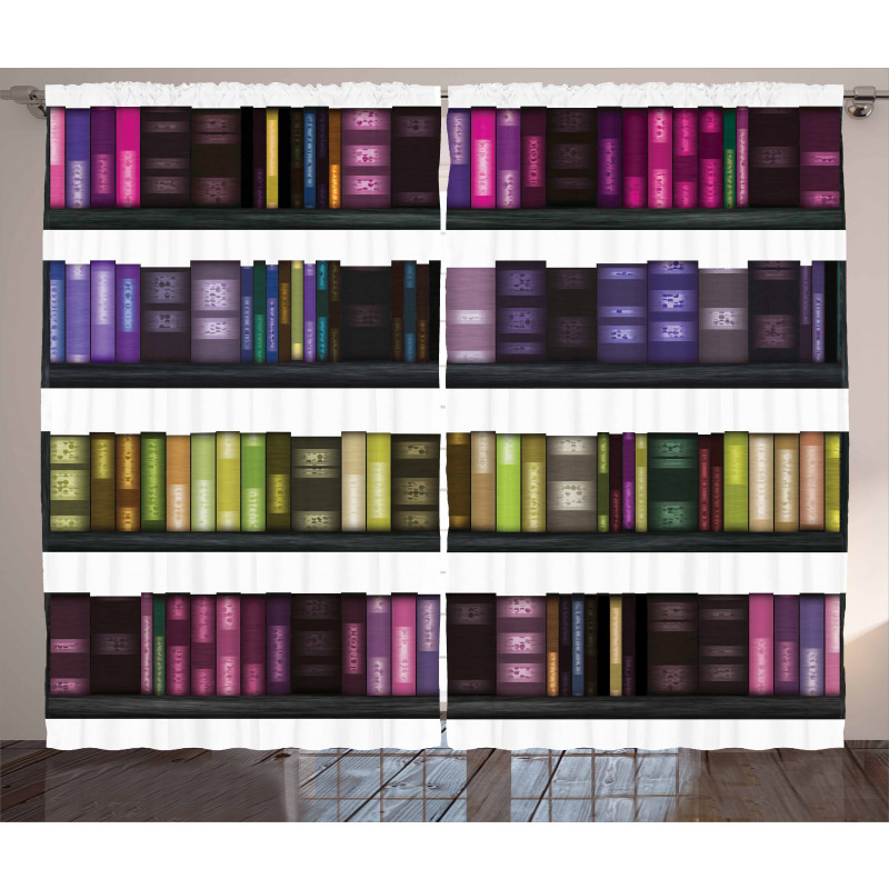 Colorful Books on Shelves Curtain