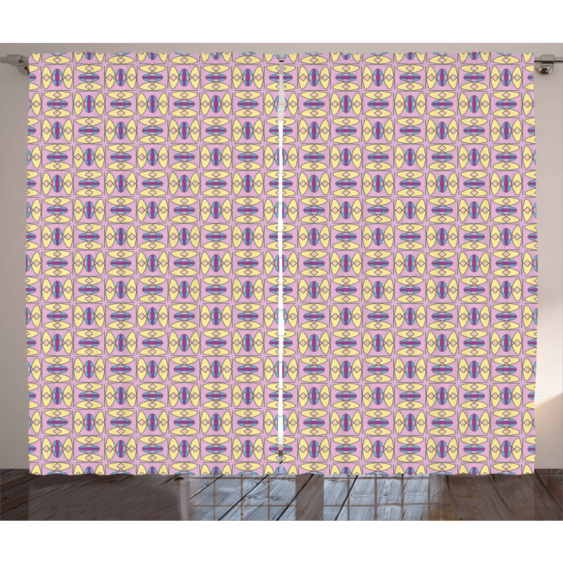 Retro Colorful Funky Tiles Curtain