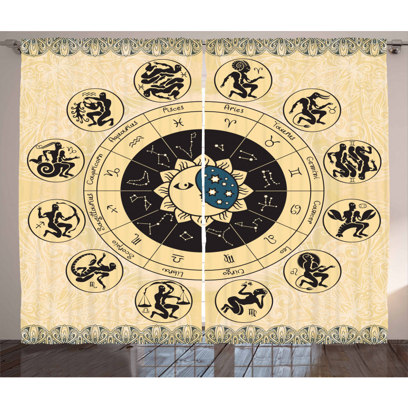 Mystic Horoscope Wheel Art Curtain
