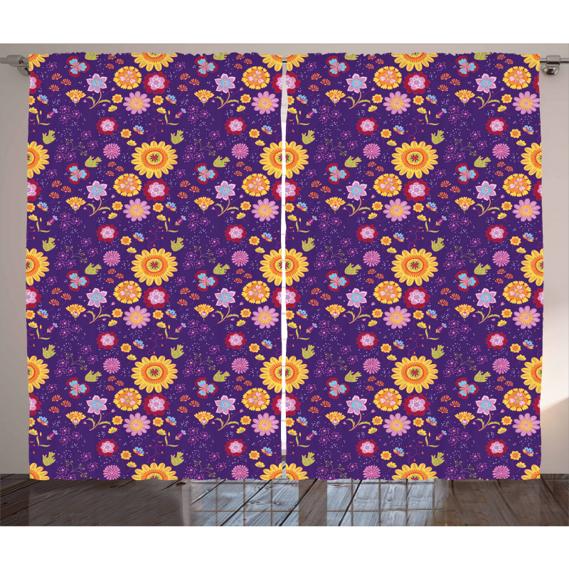 Cartoon Style Flower Blossom Curtain