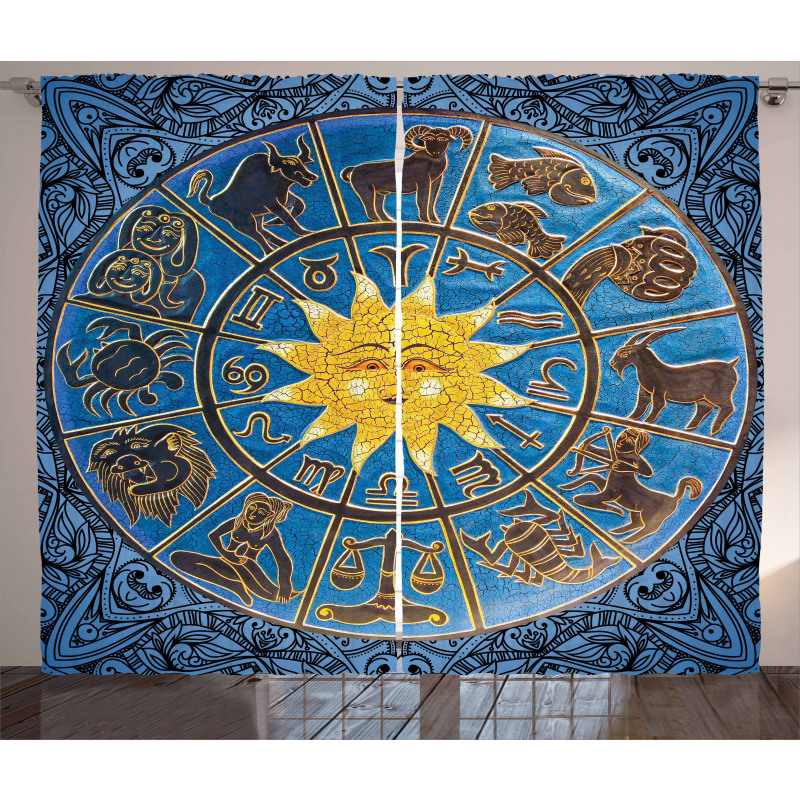 Zodiac Signs Circle Sun Curtain