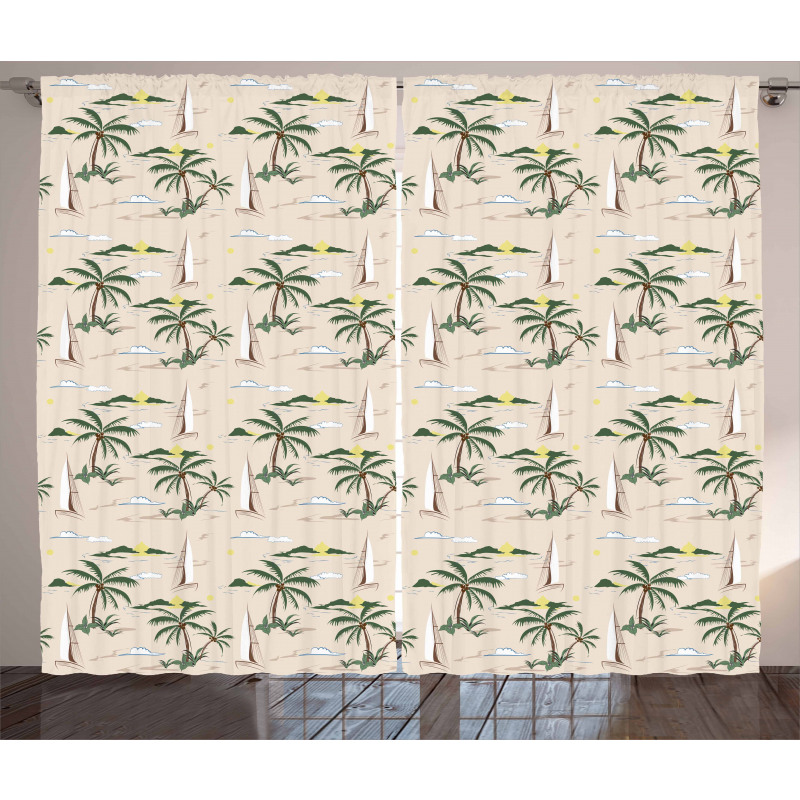 Island Pattern Sailboat Curtain