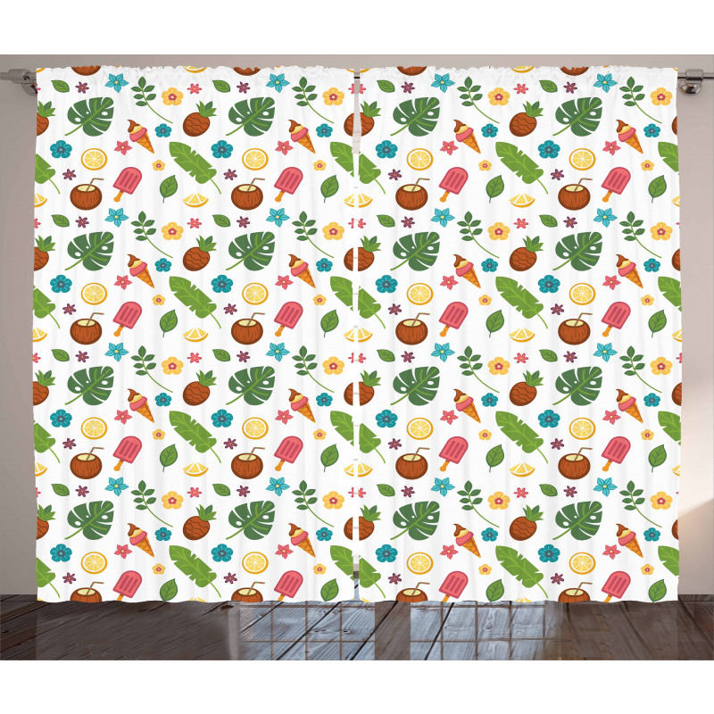 Ice Cream and Exotic Leaves Curtain
