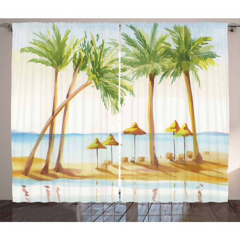 Sandy Beach and Palm Trees Curtain