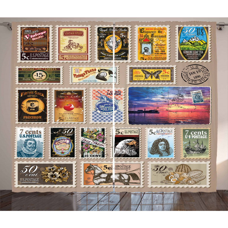 Traveler Tourist Stamps Curtain