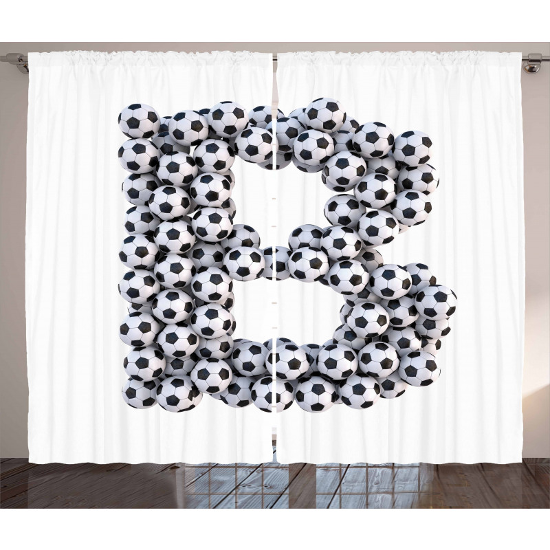 Monochrome Footballs Curtain