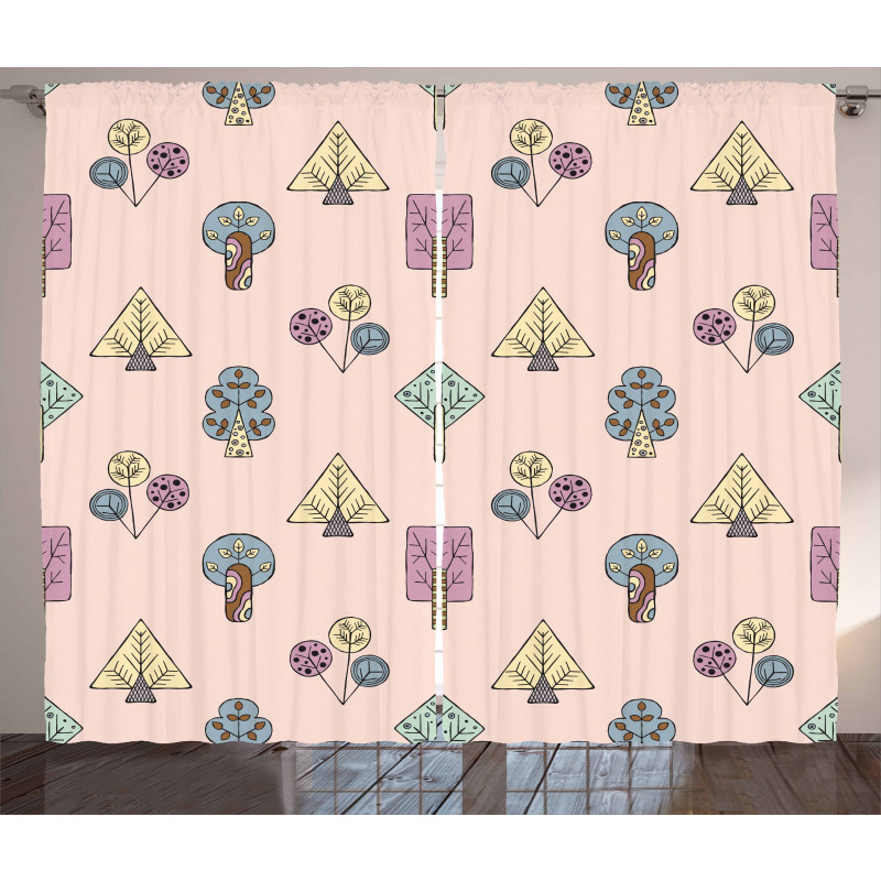 Cartoon Inspired Trees Curtain