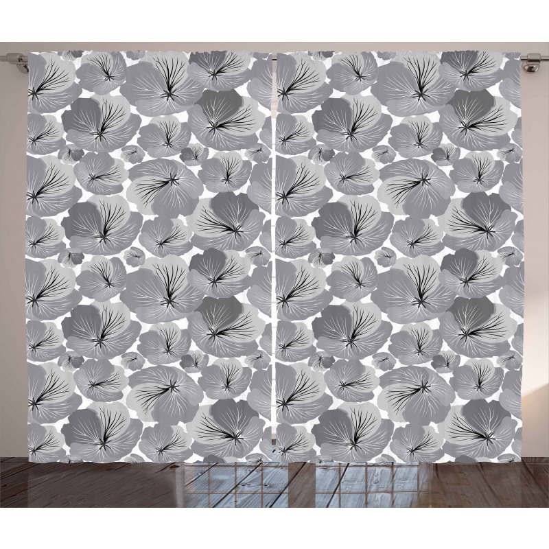 Vintage Grey Poppy Flowers Curtain