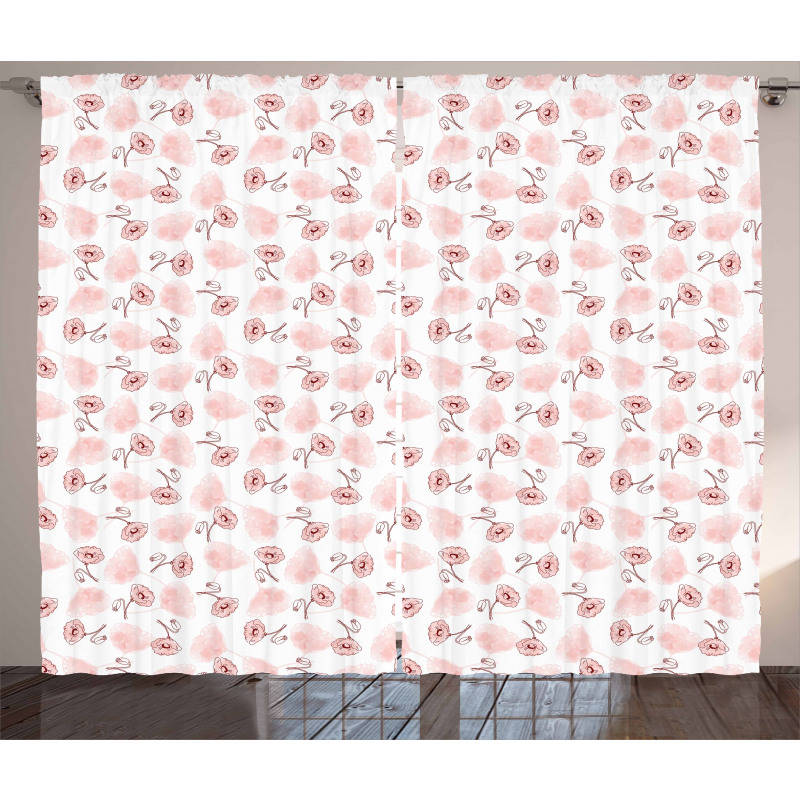 Vintage Tiny Poppy Flowers Curtain