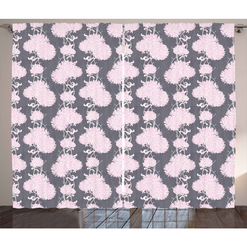 Pink Chrysanthemum Flower Curtain