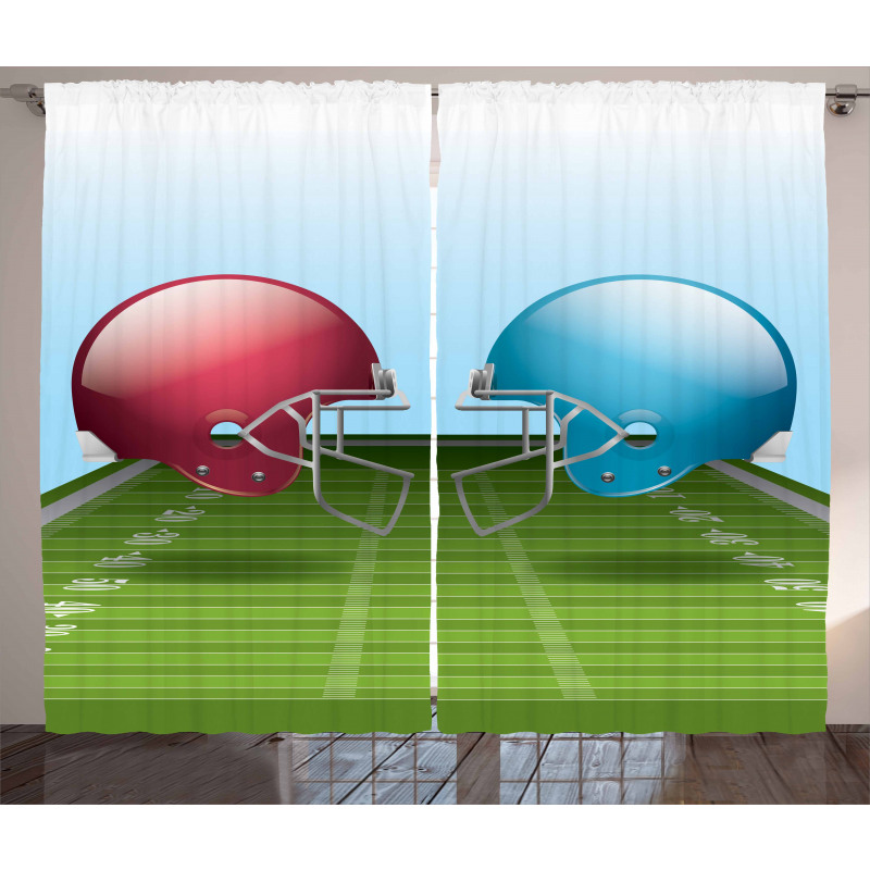 Football Hardhats on Field Curtain