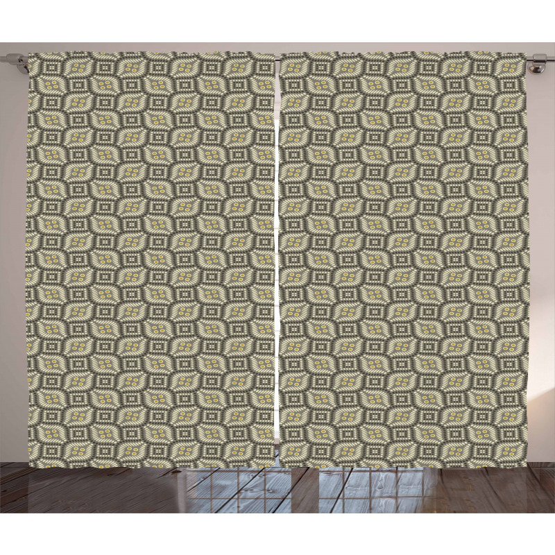 Retro Style Dotted Shapes Curtain