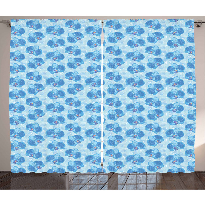 Soft Blue Orchid Blossoms Curtain