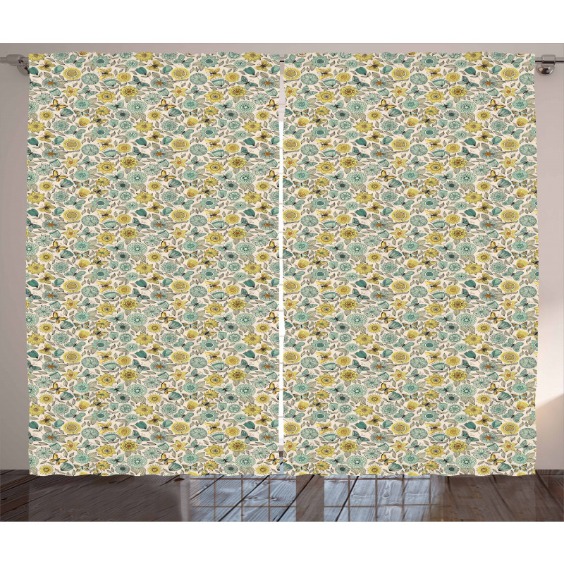 Retro Butterfly Wings Floral Curtain