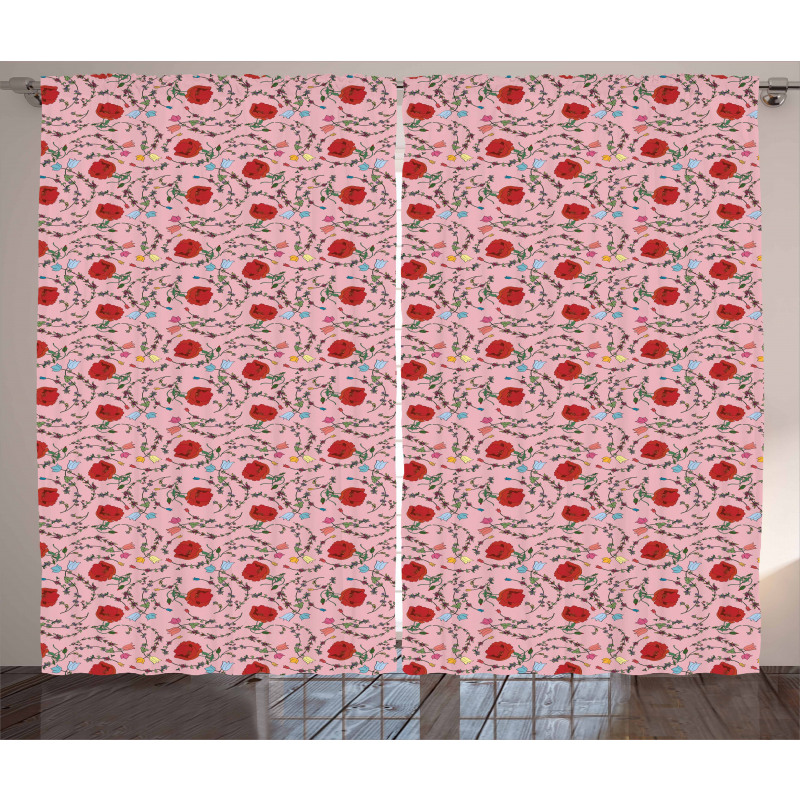 Colorful Blooms Flowers Curtain
