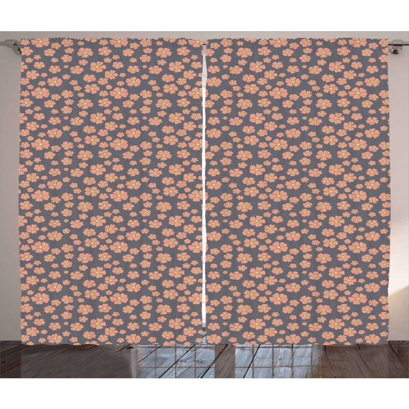 Blossoming Doodle Flowers Curtain