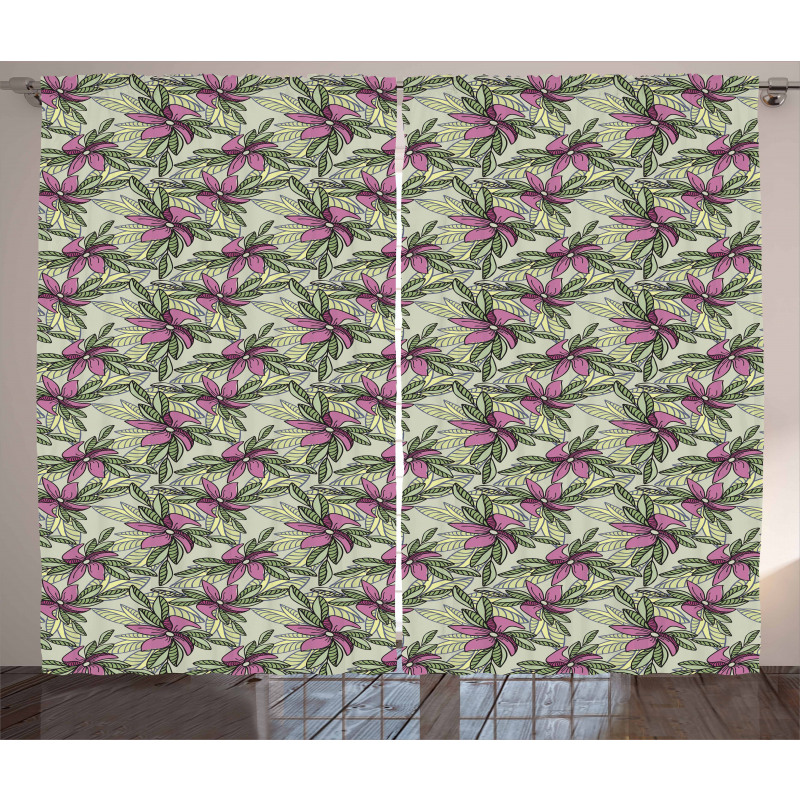 Flowers and Leaves Pattern Curtain