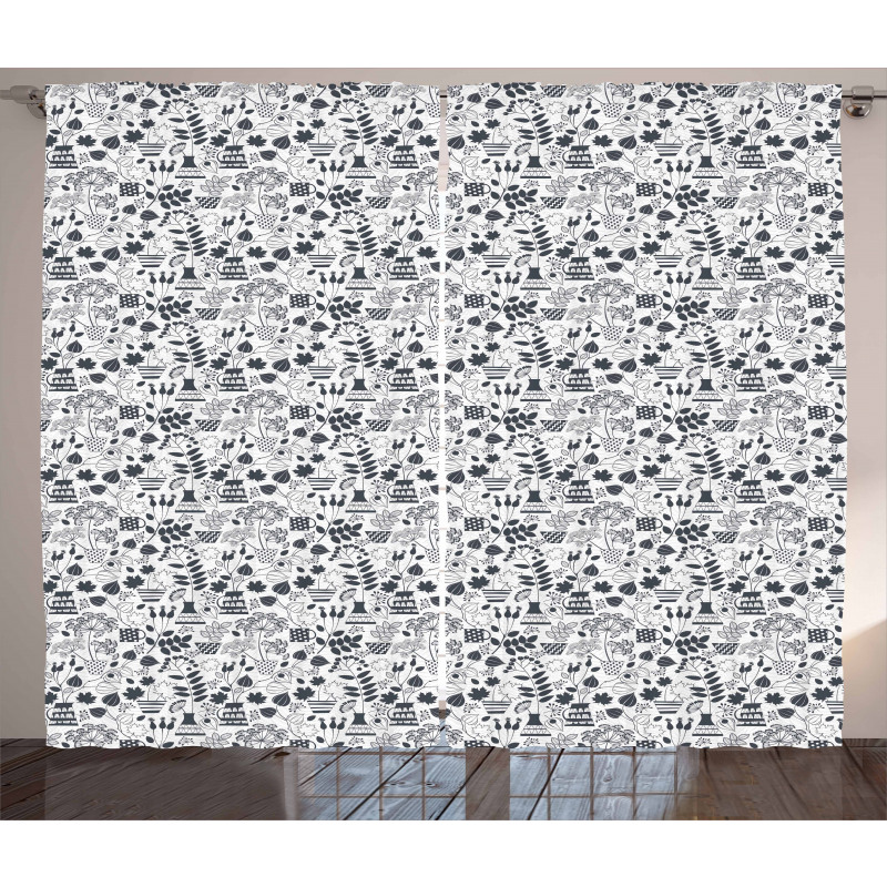 Greyscale Blossoming Flora Curtain
