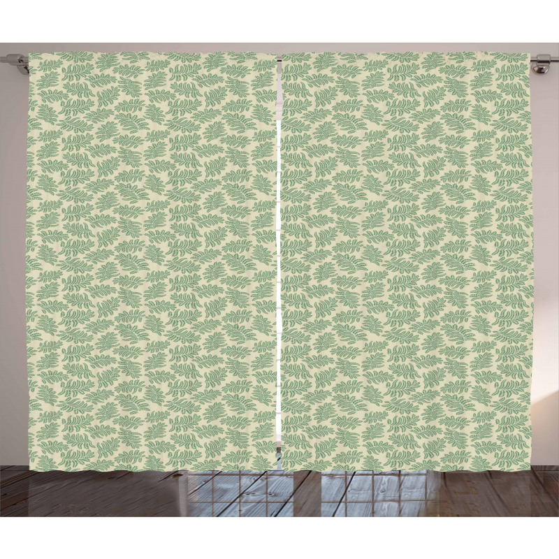 Exotic Foliage on Beige Color Curtain