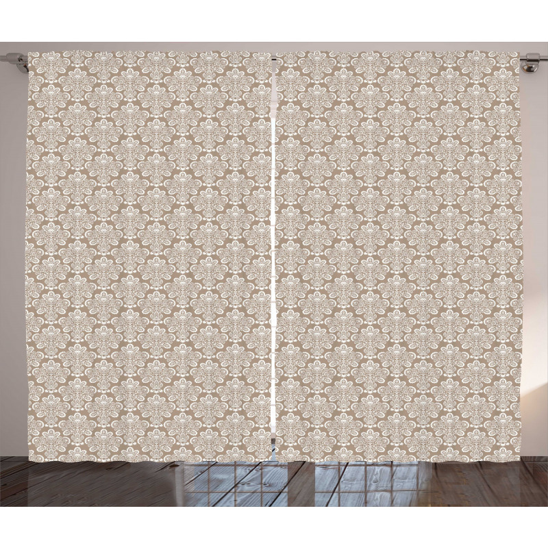 Curly Floral Damask Motif Curtain
