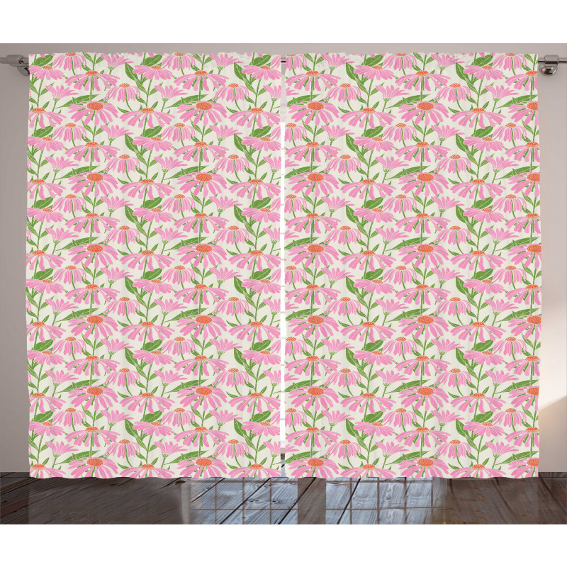 Pink Echinacea Flowers Curtain