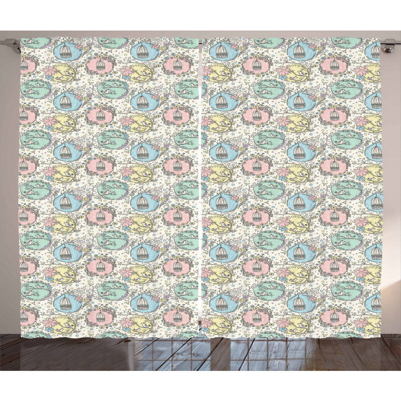 Birdcages Flowering Trees Curtain