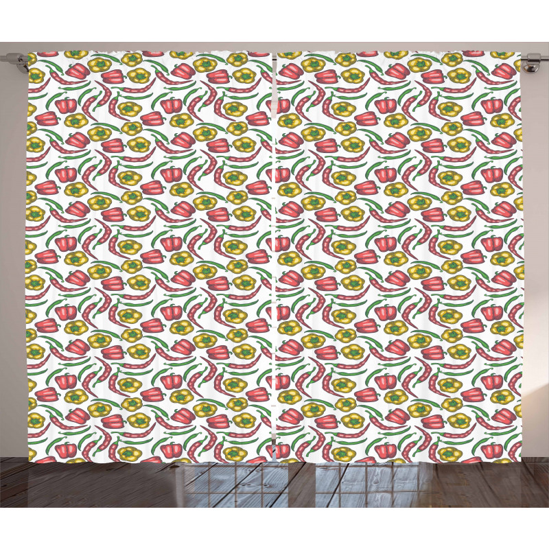 Sketch Style Peppers Pattern Curtain