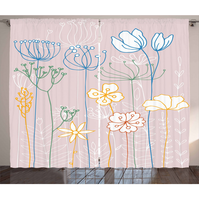Flowers with Colorful Stems Curtain