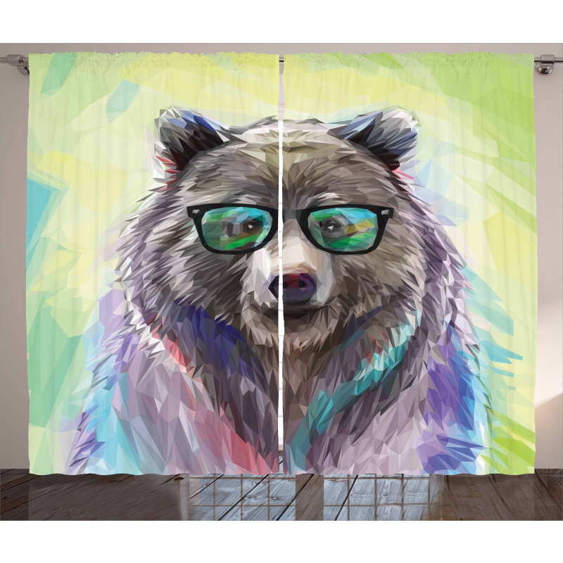 Colored Wild Bear Art Curtain