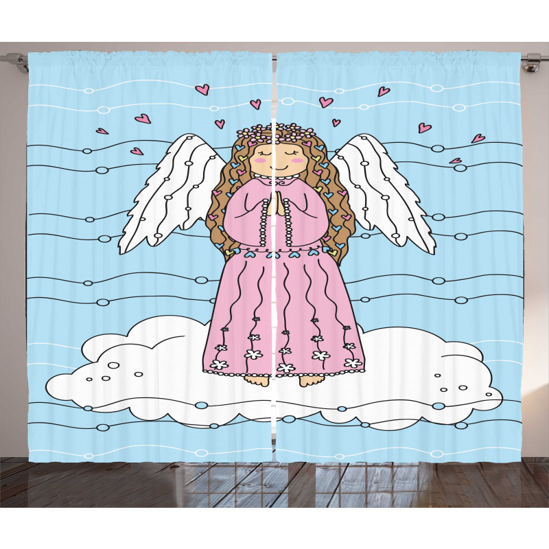 Doodle Girl on Cloud Curtain