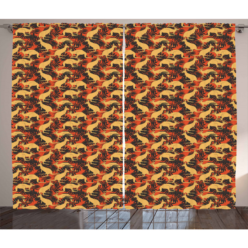 Animals and Palm Leaves Curtain