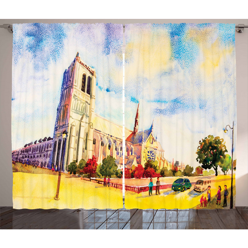 Watercolor Street View Curtain