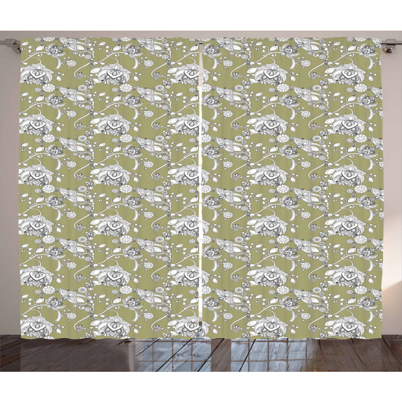 Doodle Style Spring Bloom Curtain