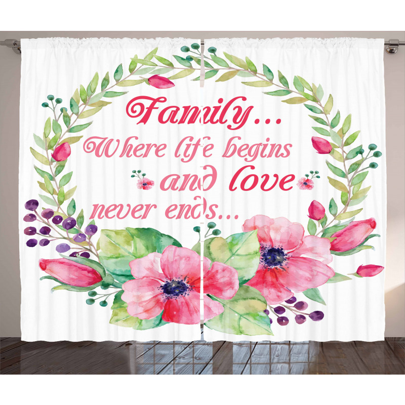 Family Love Saying Wreath Curtain