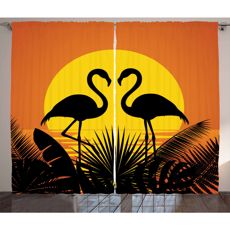 Sunset Flamingo Leaves Curtain