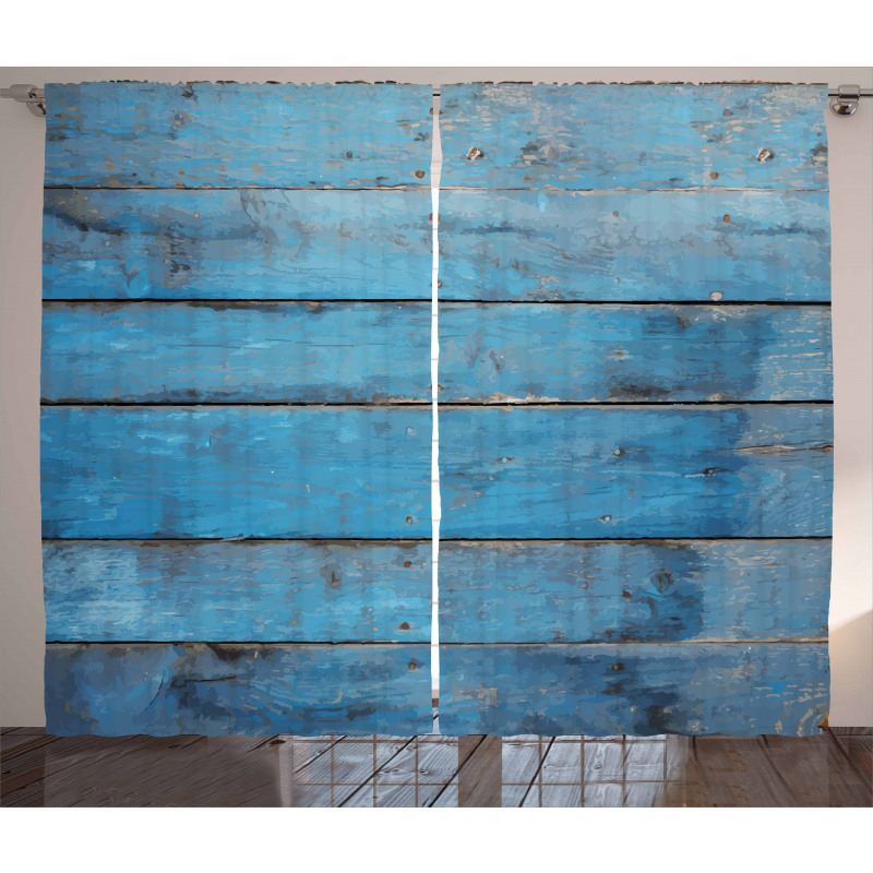 Watercolor Wooden Planks Curtain