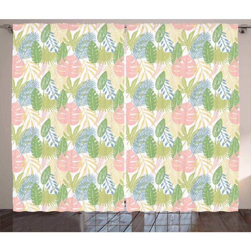 Exotic Pastel Leaves Art Curtain