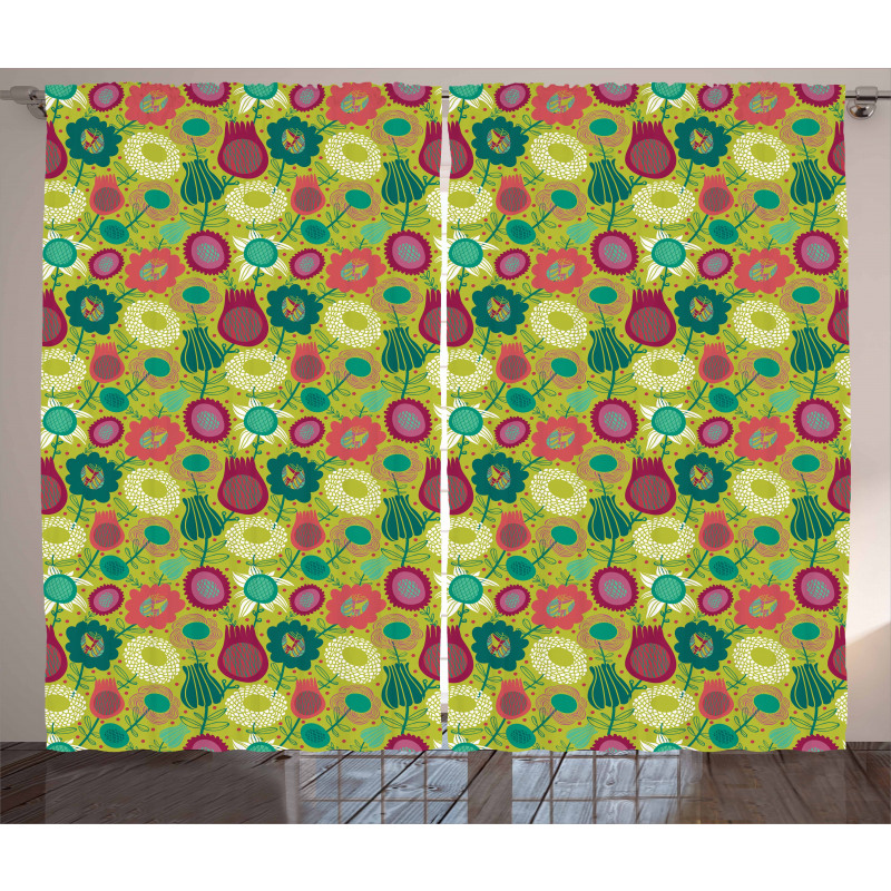 Abstract Vivid Flora Petals Curtain