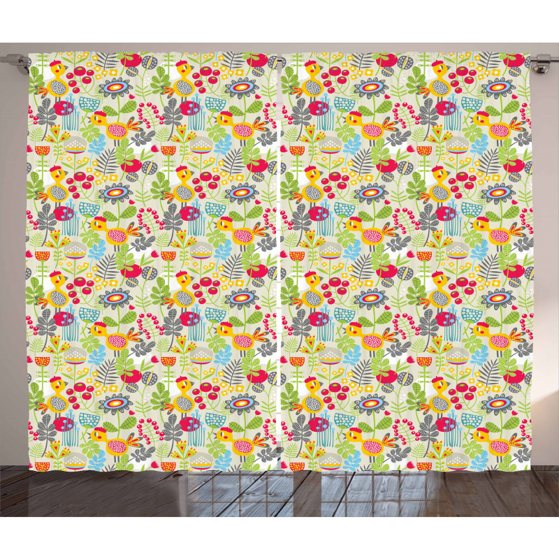 Nursery Bird and Flowers Curtain