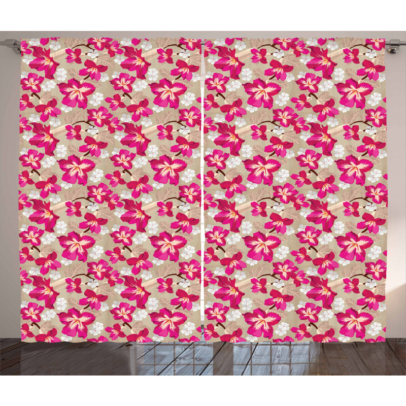 Nostalgic Hibiscus Flowers Curtain