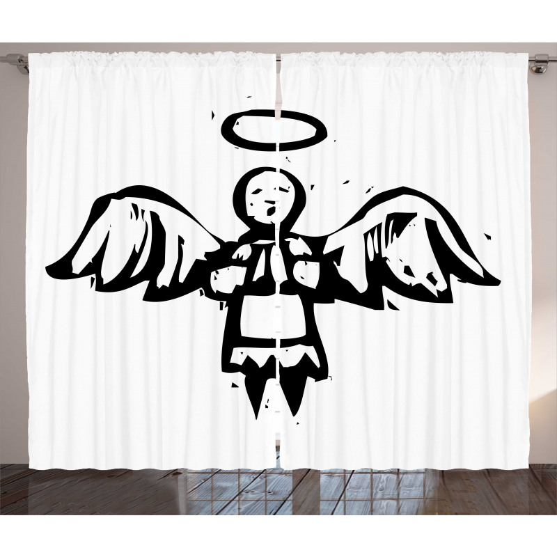 Sketch Style Christmas Angel Curtain