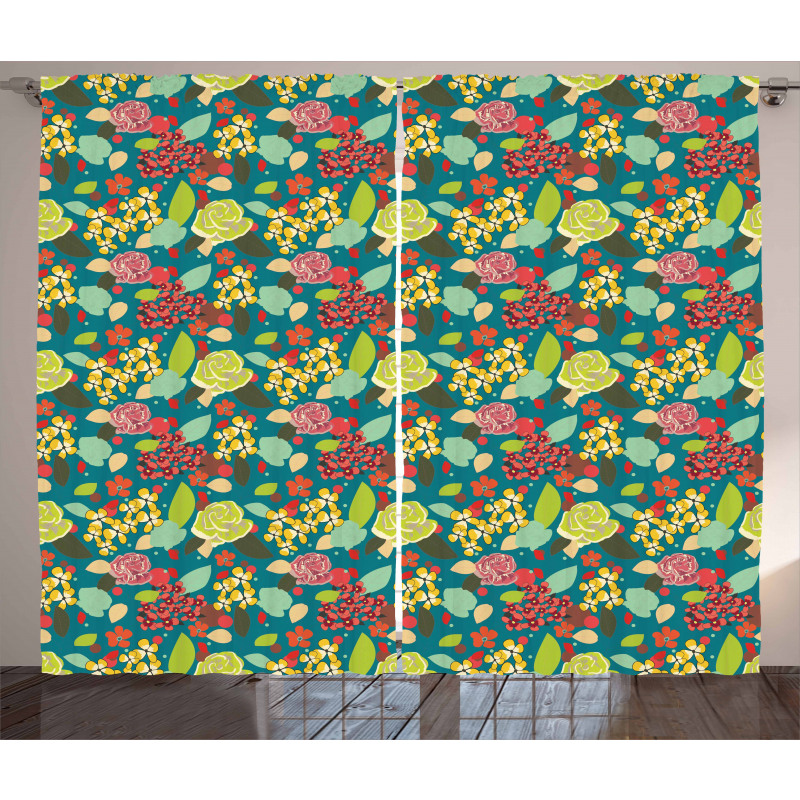 Vibrant Colored Flowers Curtain