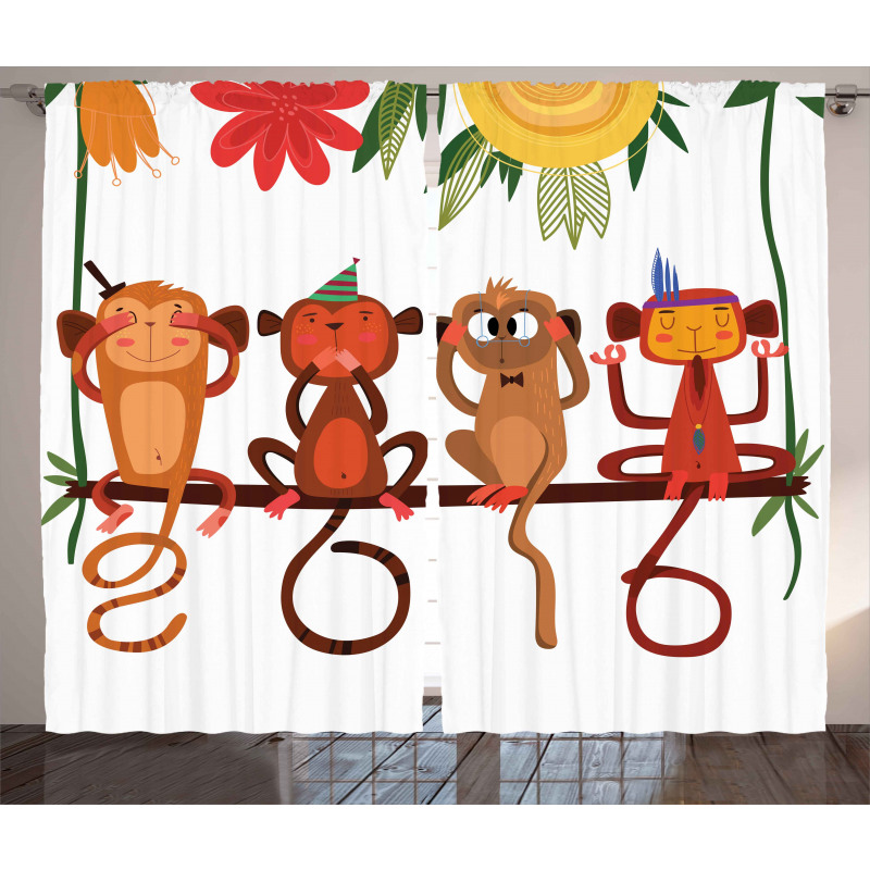 Animals Sitting Branch Curtain