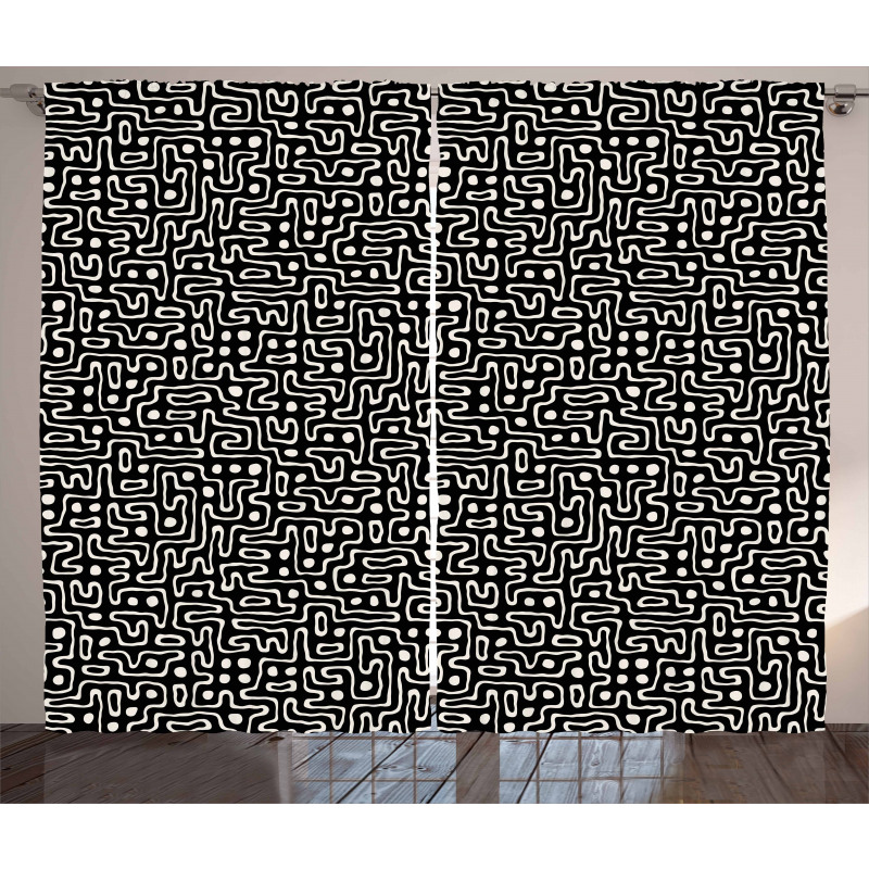 Maze Stripes with Dots Curtain