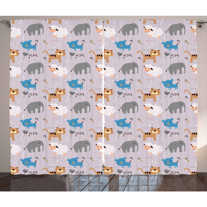 Sheep Elephant Pig Dog Curtain