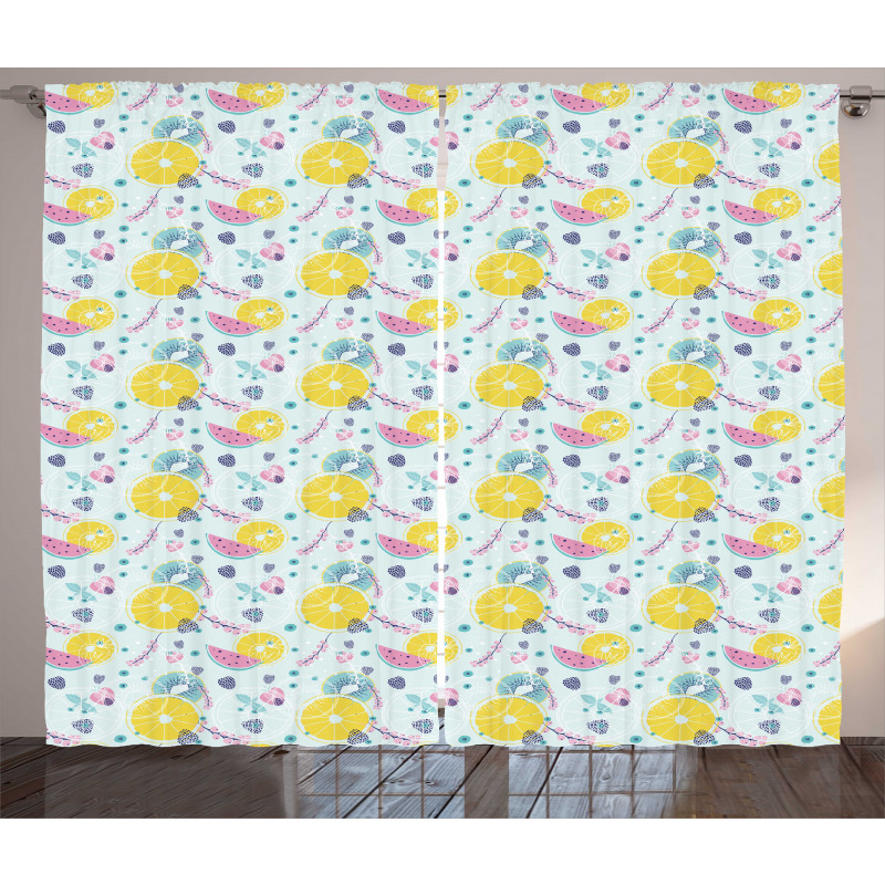 Abstract Vegan Food Design Curtain