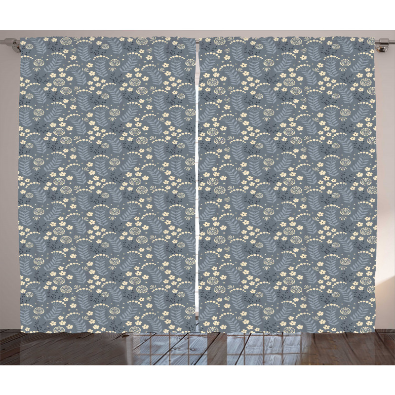 Greyscale Simplistic Flowers Curtain