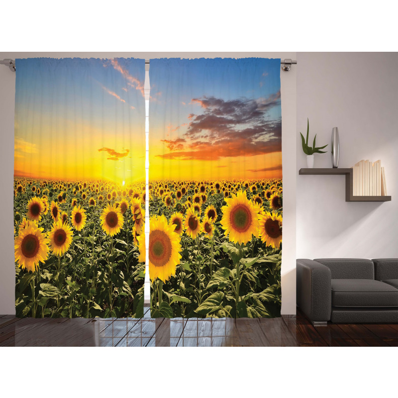 Sunflowers Field Dusk Curtain
